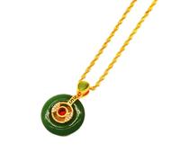 Collar para hombre, colgante de jade con incrustaciones de oro vietnamita, joyería de botón de paz, collar de esencia de jade de estilo étnico