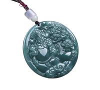 Collar para hombre, colgante de jadeíta del Dios de la Riqueza tallado, amuleto tallado, piedras preciosas naturales, collar de jade real, accesorios de talismanes vintage