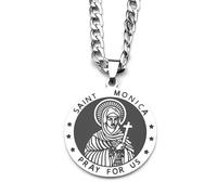 Collar para hombre, collar católico con colgante de Santa Mónica Oración por Estados Unidos, para mujeres y hombres, color plateado, medallón religioso, joyería