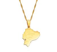 Collar para hombre, collar con colgante de mapa de Ecuador para mujer, color plateado, color dorado, joyería patriótica ecuatoriana