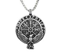 Collar para hombre, collar con colgante de runa de brújula de vikingos nórdicos para hombres y mujeres, collares vintage de cuervo Odín, joyería de amuleto