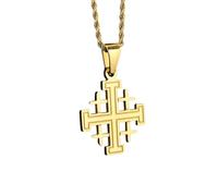 Collar para hombre, collar de cruz de Jerusalén para hombre, colgante de cruz de la Biblia, colgante de Israel, joyas cruzadas de la Biblia con 61 cm