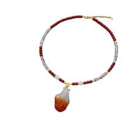 Collar para hombre con ágata de jade de hielo natural, ágata roja, cristal blanco, diseño de pez de loto, collar de cuentas para mujer, estilo chino, joyería artística retro