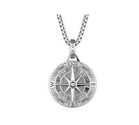 Collar para hombre con colgante de brújula, acero inoxidable plateado, cadena resistente y elegante, joya simbólica como regalo de cumpleaños o aniversario