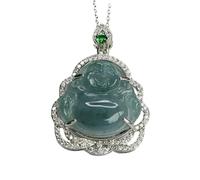 Collar para hombre con colgante de Buda de esmeralda natural, piedra de jade de Buda de agua azul del Nilo
