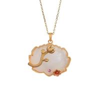 Collar para hombre con colgante de loto de jade natural blanco, piedra preciosa tallada, joyería real de la suerte, regalos para mujeres, talismanes de piedra