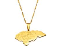 Collar para hombre, con colgante de mapa de Honduras para mujeres y niñas, color dorado, plateado, joyería de mapas hondureños