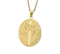 Collar para hombre, con cruz de paloma de mi bautismo, colgante de cruz cristiana, joyería de amor y paz