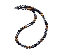 Collar para Hombre de Cristal de 6/8/10 Mm,Obsidiana Negra,Hematita,Ojo de Tigre,Collares de Cuentas para Hombre,Joyería de Piedras Preciosas Naturales,Regalo para El Cumpleaños Del Padre,6 Mm