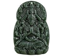 Collar para hombre de jade hetiano natural, jade verde, colgante Guanyin de mil manos, patrón tallado a mano, collar de jade para hombre, regalo de la suerte