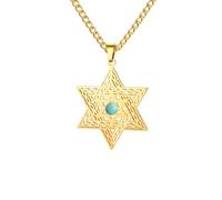 Collar para hombre, de religión judía, estrella de David Magen con circonita azul, collar con colgante hueco para hombres y mujeres