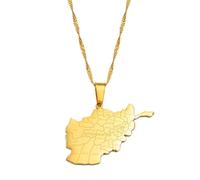 Collar para hombre, diseño de mapa de Afganistán con nombre de ciudades para mujer, color dorado, joyería de mapas afganos