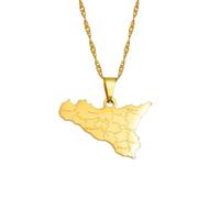 Collar para hombre, diseño de mapa de Sicilia y ciudades de Italia, color plateado, dorado, joyería italiana de Sicilia