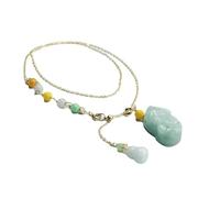 Collar para hombre, jadeíta natural de grado A, collar de jadeíta Xiu con cuentas de tres colores, dije de calabaza masculino y femenino, collar con colgante universal del zodíaco