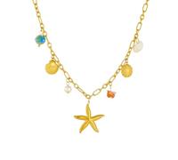Collar para hombre para mujer, colgante de perlas de estrella de mar dorada, collar de viento del océano, cadena para el cuello, joyería por regalo