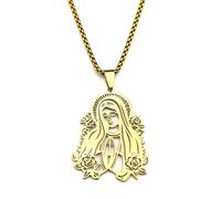 Collar para hombre para mujer, collar con colgante de flor de María y rosa de la Virgen Católica para mujeres y hombres, color dorado, joyería de cadena de Nuestra Señora de Guadalupe