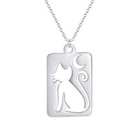 Collar para hombre para mujer, collar con colgante de gato y luna creciente para mujer, collar vintage de dibujos animados
