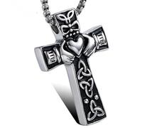 Collar para hombre para mujer, diseño celta irlandés vintage Trini Kn Claddagh con colgante de cruz, accesorios de cadena