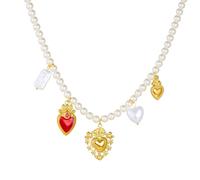 Collar para hombre para mujer, diseño de estrella de mar con corazón de concha dorada, collar de perlas con cuentas múltiples y cuentas para mujer, resistente al agua