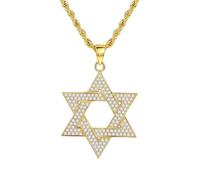 Collar para hombre para mujer, estilo hip hop, chapado en oro, joyería micro pavé con colgante de piedra helada, hexa m israelí, collares de judaísmo
