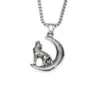 Collar para hombre para mujer, estilo nórdico, vintage, vikingo, calle, lobo rugiendo, luna, collar con colgante de cadena