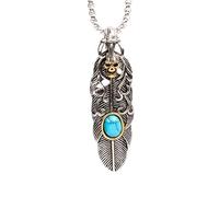 Collar para hombre para mujer, estilo retro europeo y americano, con plumas, cabeza de calavera, azul y turquesa