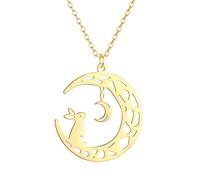 Collar para hombre para mujer, luna creciente con conejo, collar con colgante de conejo en la luna, regalo único