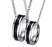 Collar para hombres Personalizar, collares a juego Collares Novio y novia Tungsten Anillo plateado de 6 mm Edge biselado con esmalte negro