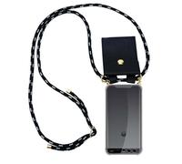 Cadorabo Funda con Cuerda para Huawei P10 en Negro Plata - Cubierta Protección Collar para Colgar di TPU Silicona Transparente con Anillos OROS, Cordon y Estuche Removible