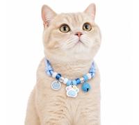 Collar para mascotas, ajustable con cuentas de plástico con colgante de campana y hebilla de seguridad, accesorio decorativo para mascotas para gatos y perros, fotos y reuniones, 20,3-30 cm, azul, 1