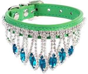 Collar para Mascotas, Collar de Perro con Diamantes Brillantes y Cristales imitación for Gato Colgante Brillante Cuero sintético, Collar Suave Ajustable for Mascotas(Green,M)