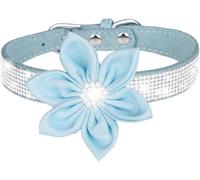 Collar para Mascotas, Collar de Perro con Diamantes imitación y Flores Suaves, Reflectante Personalizado, for Perros pequeños, medianos Grandes(Light Blue,XXS)