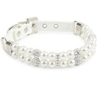 Collar para Mascotas, Collar de Perro Lujo Hecho a Mano con Perlas, Ajustable, Cuero sintético, Elegante, Cristales imitación(White,L)