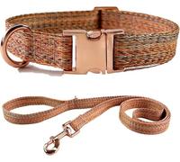 Collar para Mascotas, Conjunto de Collar y Correa for Perro 1,5 m, básico Ajustable con Hebilla Metal Resistente Anilla en D, Suave Duradero(Brown,M)