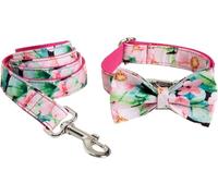 Collar para Mascotas, Conjunto de Collar y Correa for Perro con Estampado Moda, Ajustable Pajarita Hebilla metálica liberación rápida, antitorsión(Pink,XL)