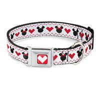 Collar para Mascotas de Disney, Collar de Perro, Hebilla de cinturón de Seguridad de Metal, Punto de corazón de Mickey y Minnie Mouse, 9.5 a 13 Pulgadas, 1.0 Pulgadas de Ancho