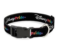 Collar para mascotas de Disney, collar de perro, hebilla de plástico, logotipo de Disney Pride Signature Black White Rainbow, 8.5 a 12 pulgadas, 0.5 pulgadas de ancho