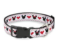 Collar para Mascotas de Disney, Collar de Perro, Hebilla de plástico, Punto de suéter de corazón de Mickey y Minnie Mouse, 9.5 a 14.5 Pulgadas, 0.5 Pulgadas de Ancho