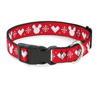 Collar para mascotas de Disney, collar de perro, hebilla de plástico, suéter de corazón de Mickey Mouse con puntada roja y blanca, 20 a 31 pulgadas, 1.5 pulgadas de ancho