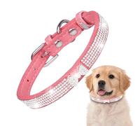 Collar para mascotas de microfibra con diamantes de imitación, solución de | corrección de accesorios opacos, estilo fantasía ajustable, protector de cuello acolchado suave al + hebilla pulida