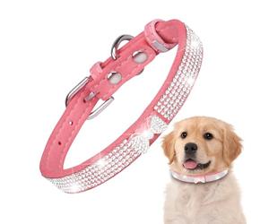 Collar para mascotas de microfibra con diamantes de imitación, solución de | corrección de accesorios opacos, estilo fantasía ajustable, protector de cuello acolchado suave al + hebilla pulida