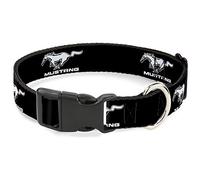 Collar para Mascotas Ford, Collar de Perro, Hebilla de plástico, Logotipo de Ford Mustang, repetición de Logotipo Blanco y Negro, 8.5 a 12 Pulgadas, 0.5 Pulgadas de Ancho