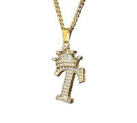 Collar para mujer, cadena de clavícula, circonita cúbica, corona, colgante con alfabeto, collar para chico, rock, punk, hip hop, estilo banda, rapero, bailarín, mujer, hombre, regalos T