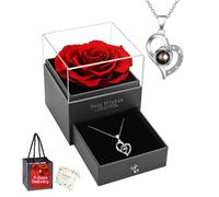 Collar para mujer con caja de rosas, rosa eterna roja con collar corazón I Love You, regalo para mujer, caja de regalo de Navidad, San Valentín, cumpleaños, Fete des Mere Cadeaus Maman Je t'aime para