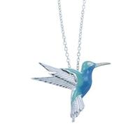 Collar para mujer con colgante de corazón y cadena de ancla, colgante de colibrí con aceite azul, collar para mujer con clavícula de pájaro volador.