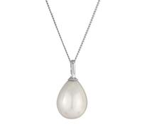 Collar para mujer con perla de concha en forma de gota, cadena con colgante de perlas (15 x 12 mm) de plata de ley 925, cadena de plata con colgante de gota para mujer, longitud 45 cm, Plata