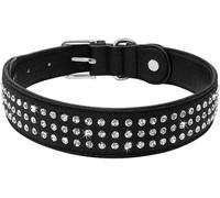 Collar para Perro con Cristales de imitación, Collares Grandes para Perros Grandes, Collar de Cuero Ajustable para Mascotas, para Perros medianos y Grandes, Rojo, Rosa, Negro, L-Negro-L