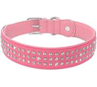 Collar para Perro con Cristales de imitación, Collares Grandes para Perros Grandes, Collar de Cuero Ajustable para Mascotas, para Perros medianos y Grandes, Rojo, Rosa, Negro, L-Rosa-L