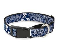 Collar para Perro con diseño de Bandana y Calaveras, Color Azul Real o Blanco, Talla Grande de 45,72 cm a 81,28 cm