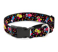 Collar para Perro con diseño de búhos voladores con Hojas de Color Negro y Multicolor, 2,5 cm de Ancho, Cuello Grande de 15-26 Pulgadas